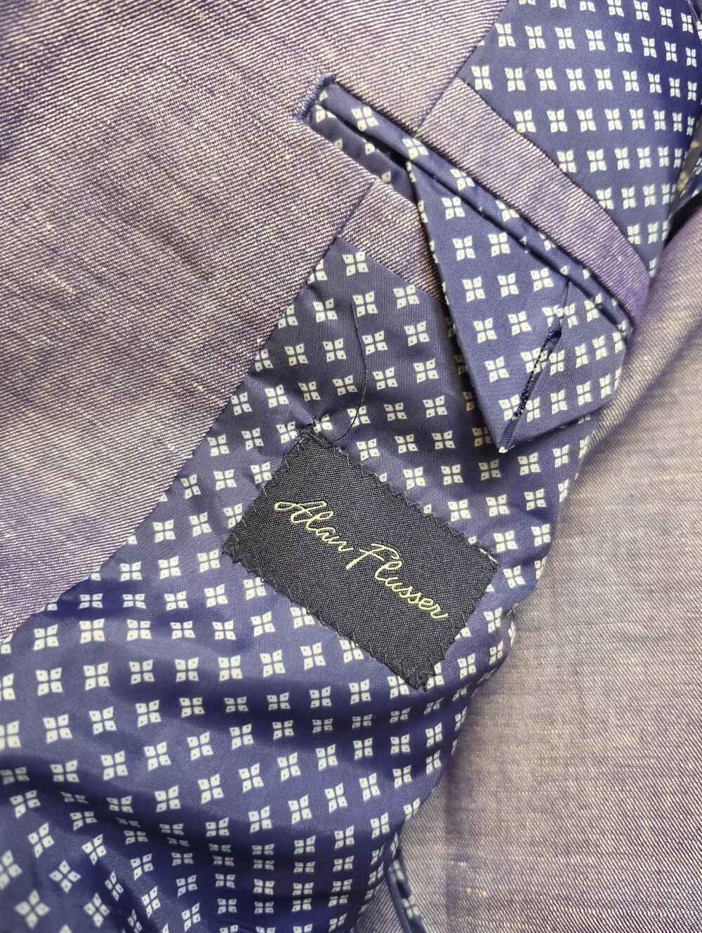 Alan Flusser Linen Cotton Purple Men's Blazer Jacket Sport Coat Two-Button